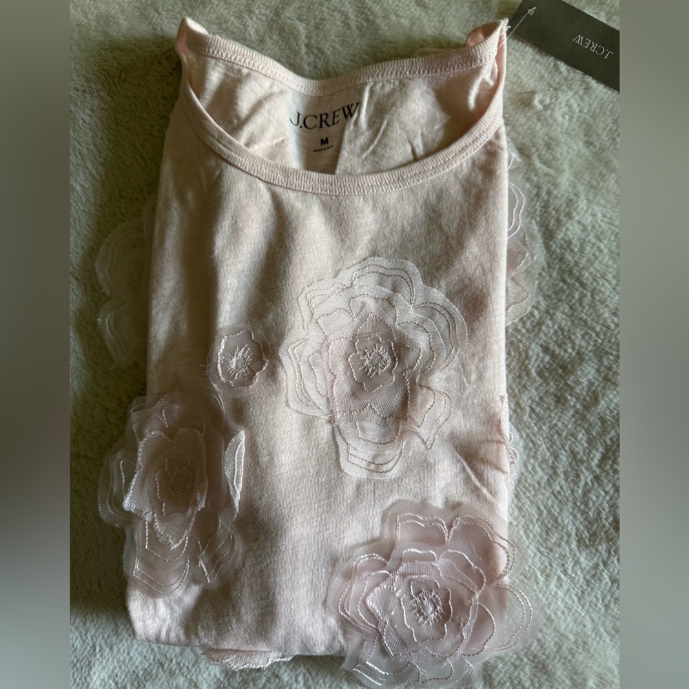 NWT J. Crew Pale Blush Floral Appliqué Tee